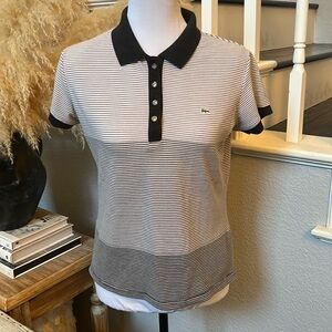 Lacoste Pique Stretch Classic Polo Striped Collared Half Button Size 42/